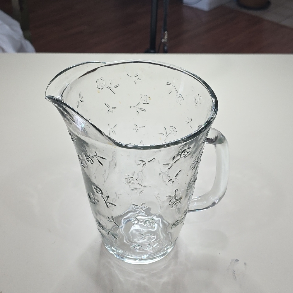 Floral Embossed Glass Pitcher